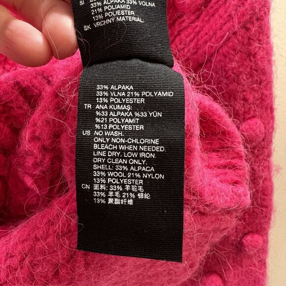 & Other Stories Women's Cropped Wool Alpaca Sweater Size S Pink Coquette Vibrant - Picture 4 of 7